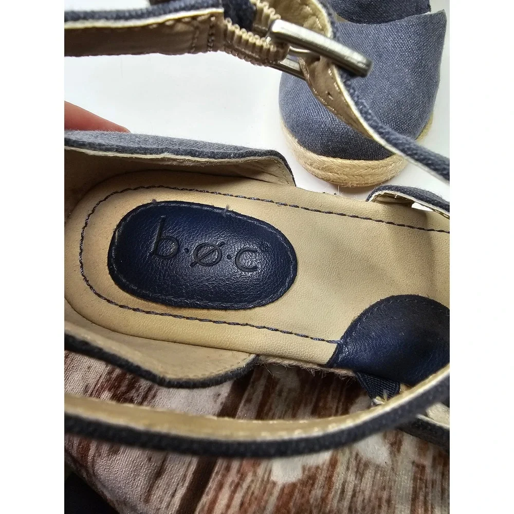 b.o.c. Born Concept Womens Navy Blue Canvas Espadrille Wedge Sandals Size 7 M